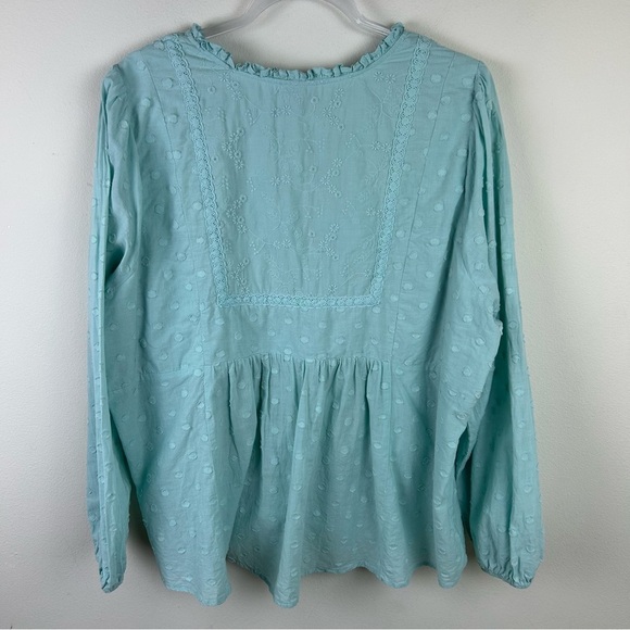 Torrid Clip Dot Mixed Eyelet Yoke Detail Top in Canal Blue  size: 3X - Picture 10 of 11